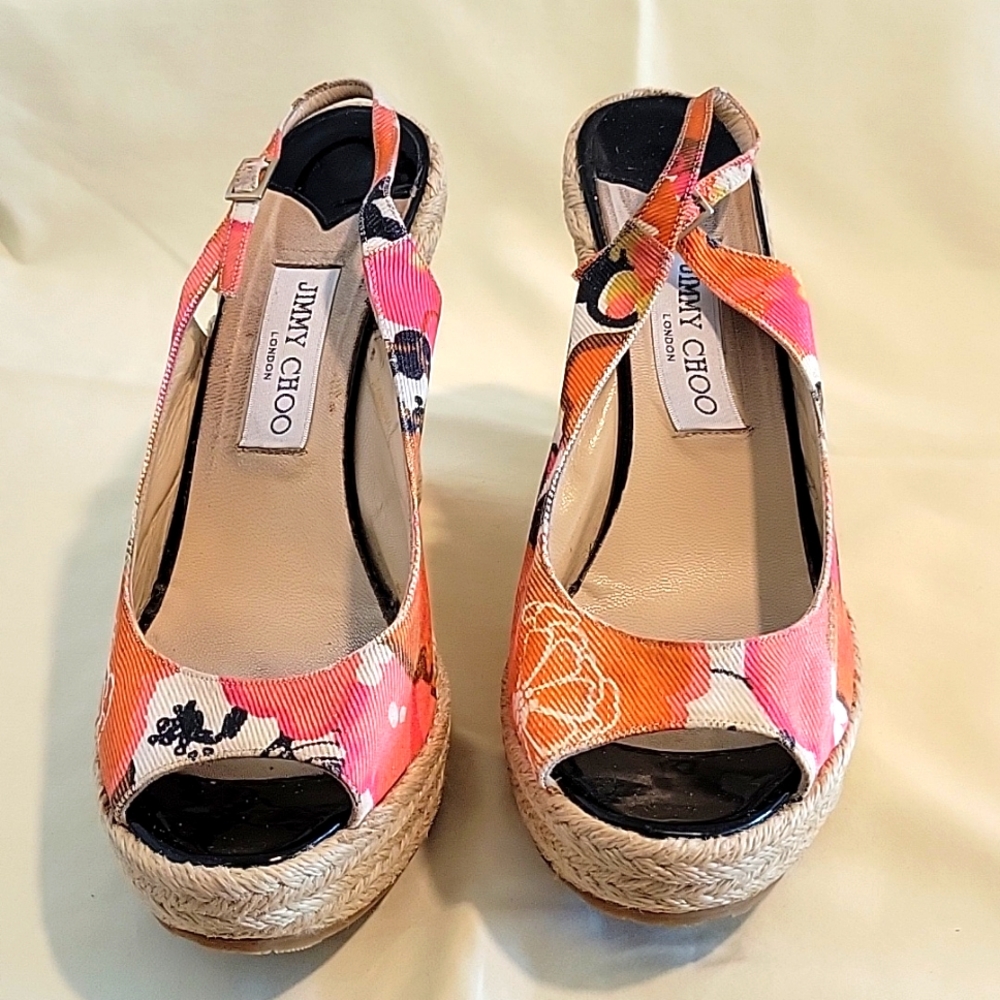 Jimmy Choo Women's Coral Floral Espadrille Wedge Slingbacks
